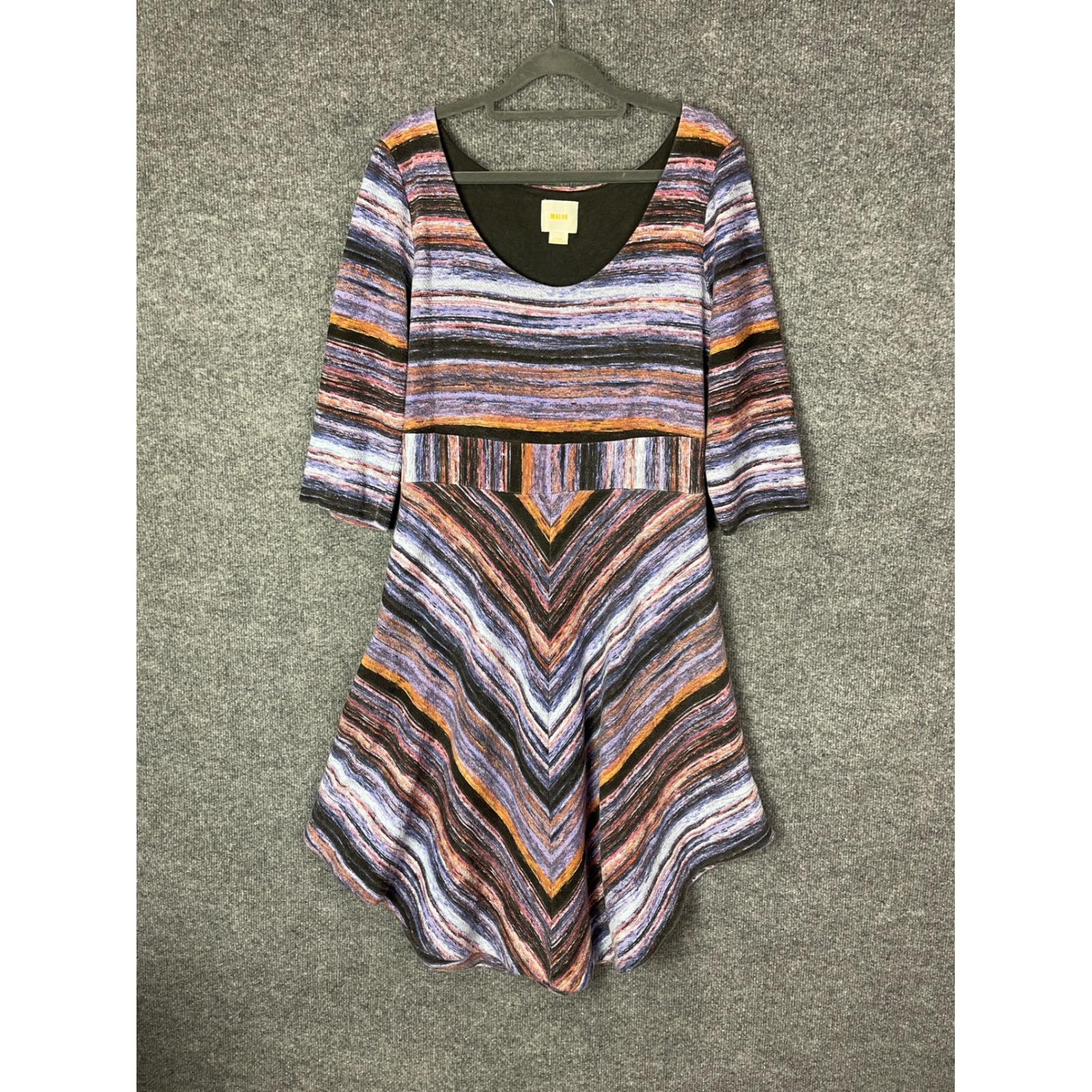 Maeve Anthropologie Womens Large Striped Fit & Flare Dress Purple Orange